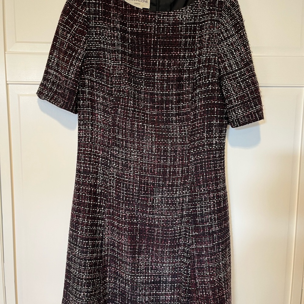 Evan Picone Burgundy and White Tweed Midi Dress